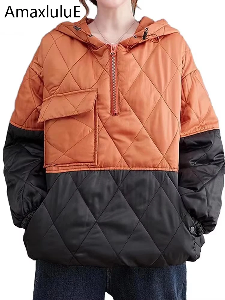 

Amax luluE корейские зимние модные свободные стеганые дизайнерские толстовки женские повседневные теплые одежды с капюшоном женские классические роскошные толстовки