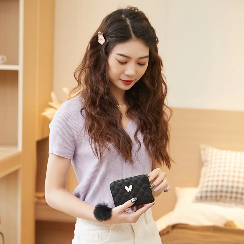 2025 جديد عصري Shortie بولي Leather حقائب كتف نسائية جلدية حقيبة نسائية للعملات المعدنية محفظة فراشة المرأة الترفيه حافظة للبطاقات ومحفظة صفر