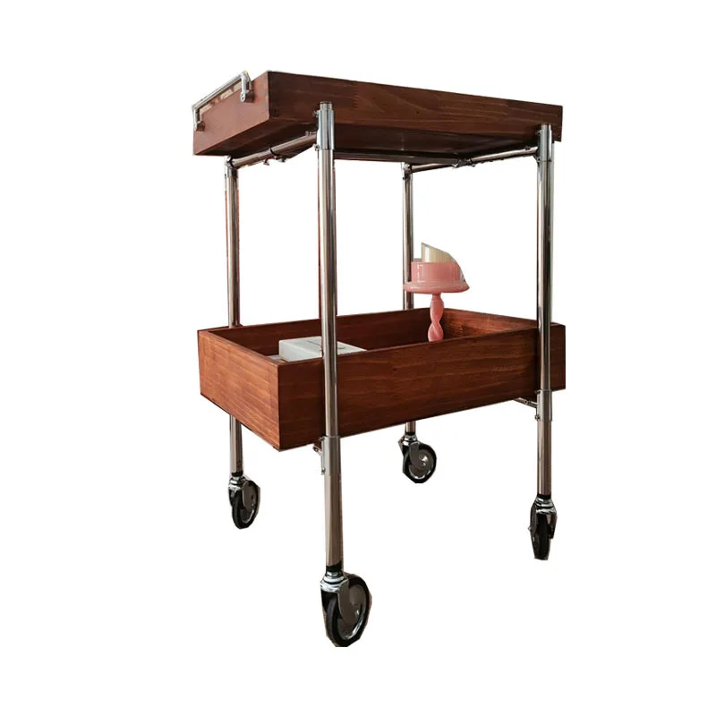 

Средневековая нержавеющая сталь, цвет вишневого дерева, большая мобильная стойка для хранения закусок, прикроватная тумбочка, тележка для исследования чая