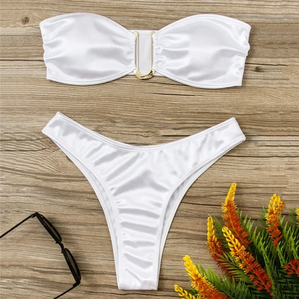 Sexy Bikini a fascia a forma di U Set Mujer senza spalline costumi da bagno donna oro costume da bagno Biquinis Bikini brasiliano Swim 2024