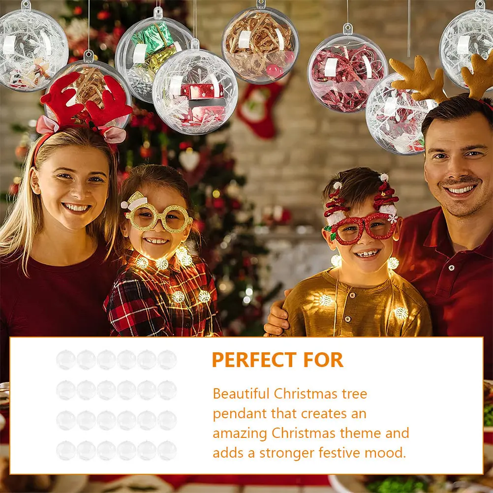 24Pcs Clear Plastic Fillable Christmas Ball Ornaments for Tree Hanging Decor Xmas Party Supplies Festive DIY Decoration Set
