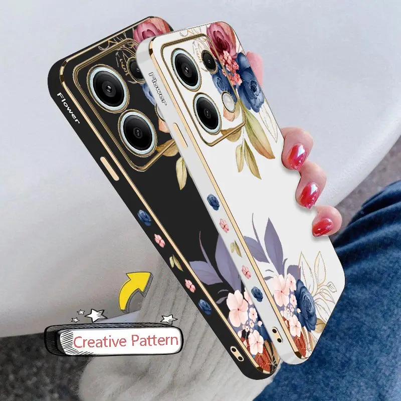 جراب هاتف فاخر مطلي لهاتف Xiaomi Redmi Note ، 13 13Pro 13ProPlus ، 12 12R 12Pro 11 11S 11E 11T 11Pro 11SE 10 Cover ، زهور وردية
