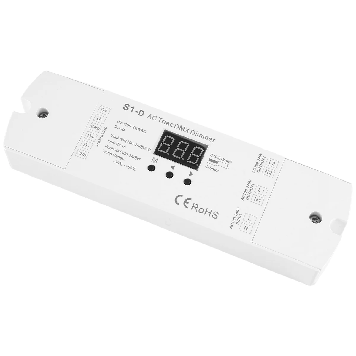 AC100V - 240V 288W 2CH Triac DMX Dimmer LED, podwójny kanał wyjście krzemu DMX512 kontroler Led wyświetlacz cyfrowy S1-D