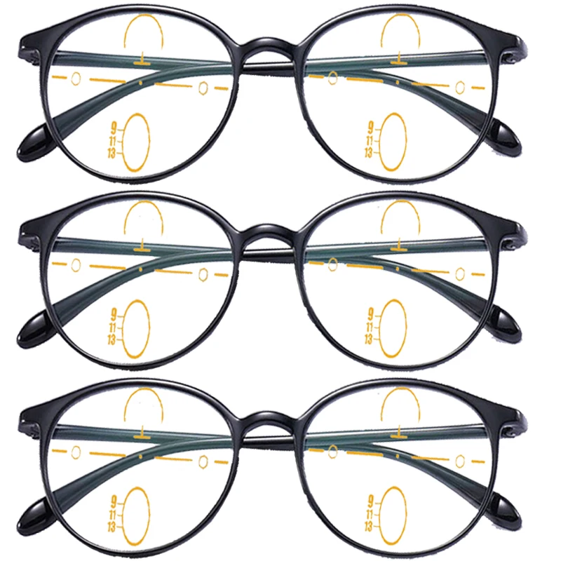 3PCS Ultralight Titanium TR90 Multi-focal Progressive Reading Glasses Men Women Anti Blue Light Presbyopic Glasses Round glasses