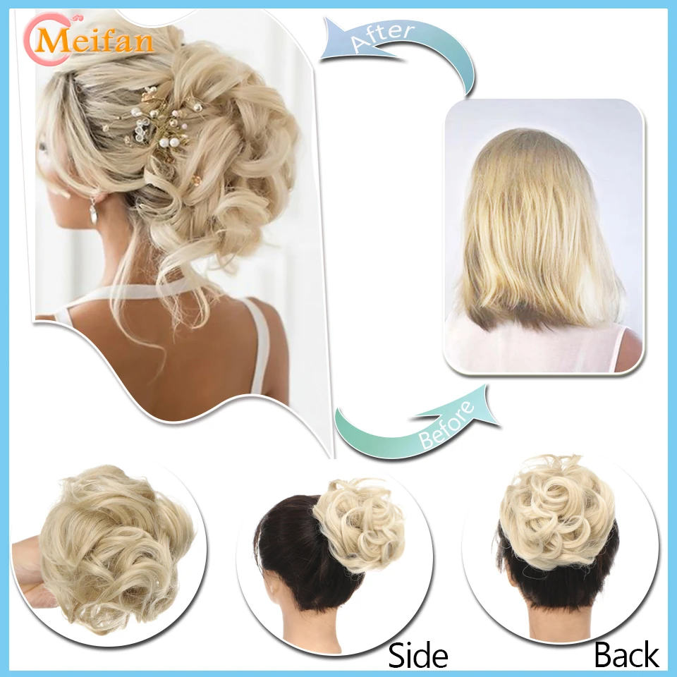 MEIFAN Synthetic Claw Chignon Messy Curly Fluffy Hair Bun Clip In Ponytail Extensions Natural False Hairpieces for Women