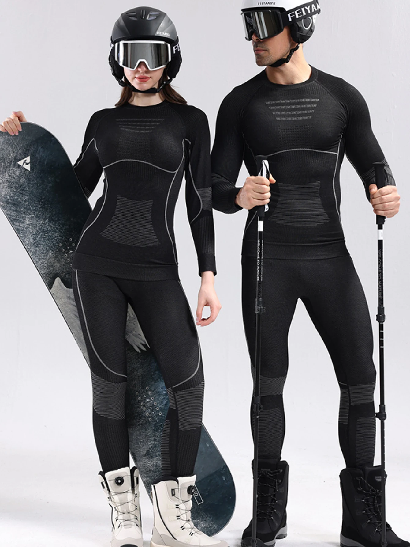 Ladies' autumn and winter outdoor warm wool ski suit quick-dry clothing set, breathable and sweat-wicking ski warm underwear set