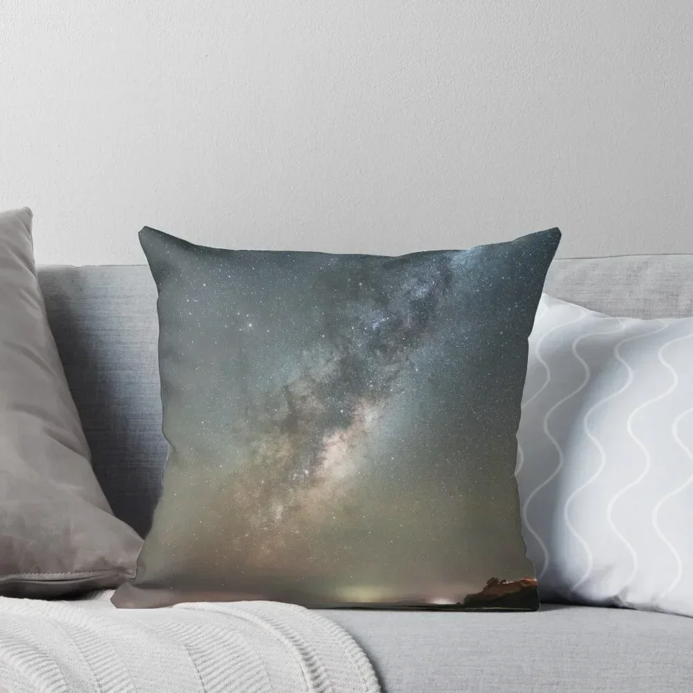 Galaxy Milky Way Photograph of its Full Beaty From The Shore of New Zealand Throw Pillow Sofa Cushions pillow