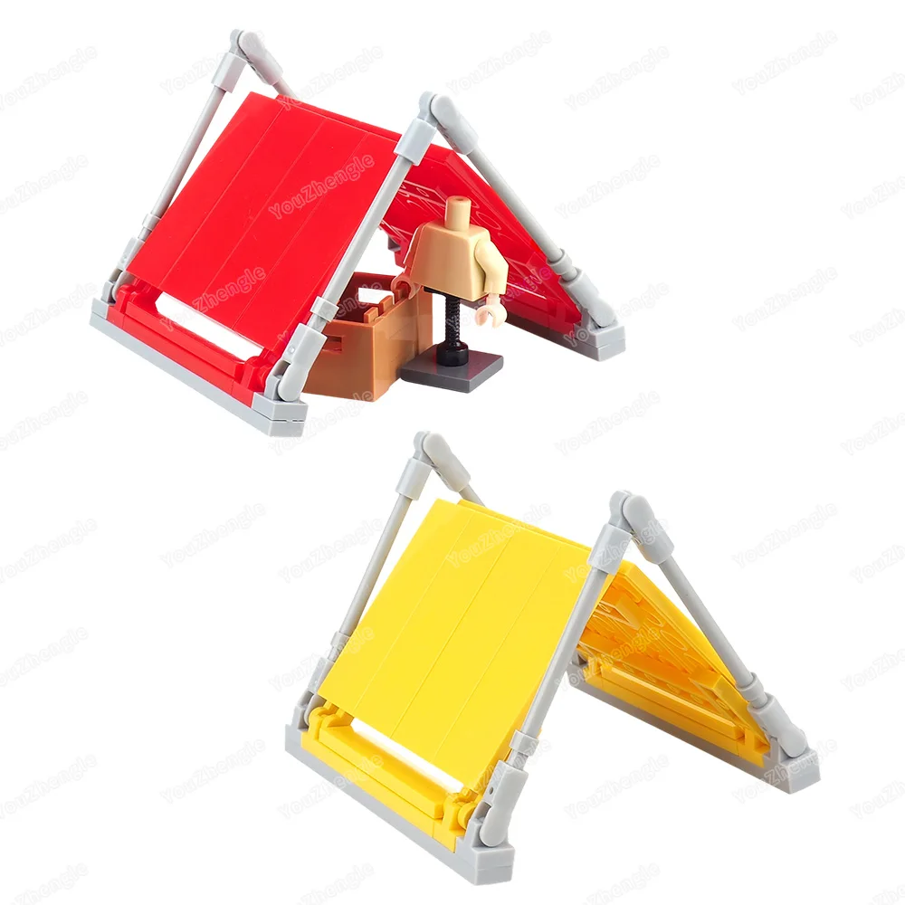 Mini Red Yellow Tent Building Block Assembly MOC Figures Equipment Outdoor Camping Carnival Party Scene Matching Model Gift Toys