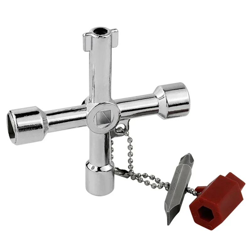 5-in-1 Cross Switch Key Wrench Universal Alloy Tool with Accessories for Square Triangle Train Electrical Cabinet Box Elevator