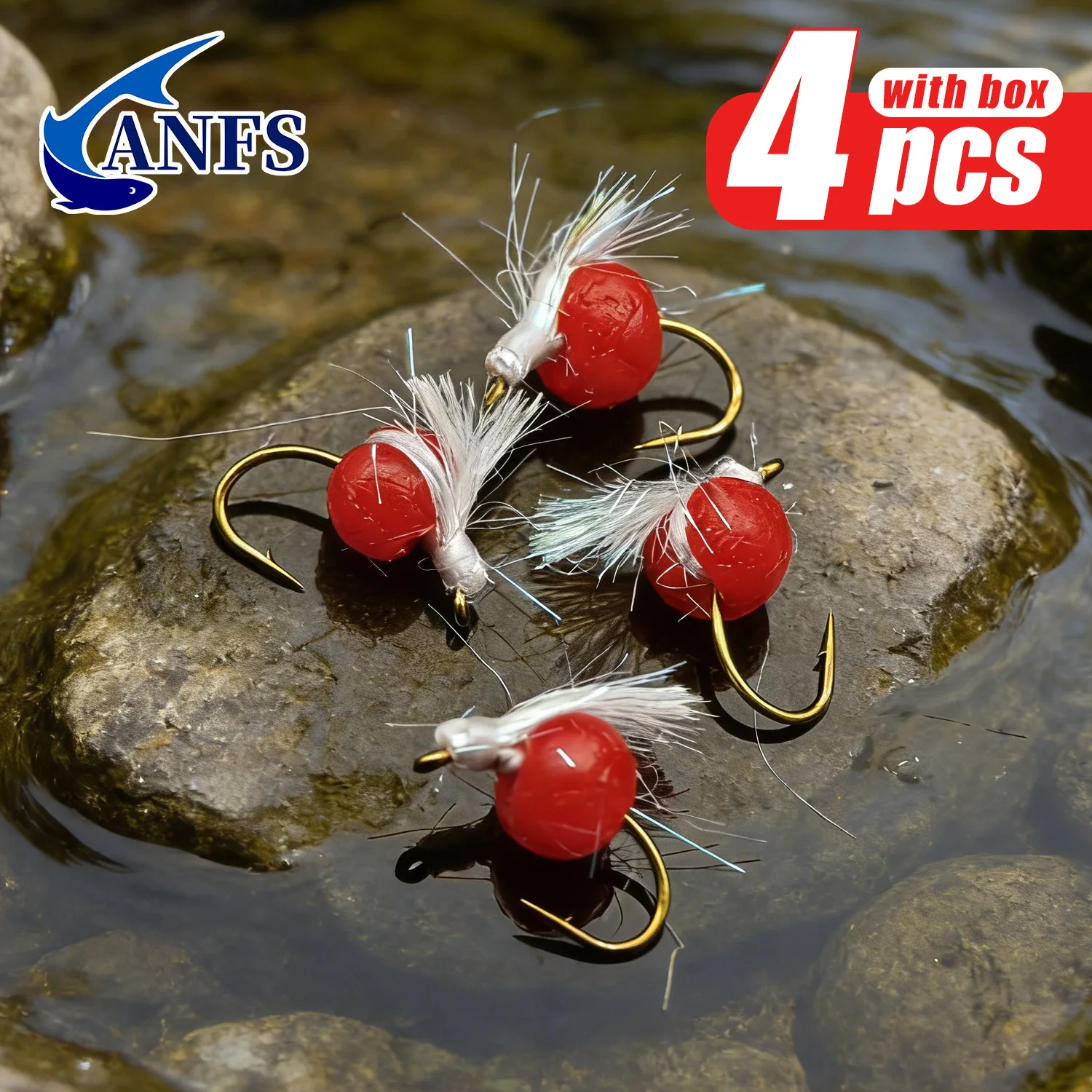 ANFS 4pcs Soft Egg Flies -Trout Flies Kit, Handmade Flies, Fly Hooks