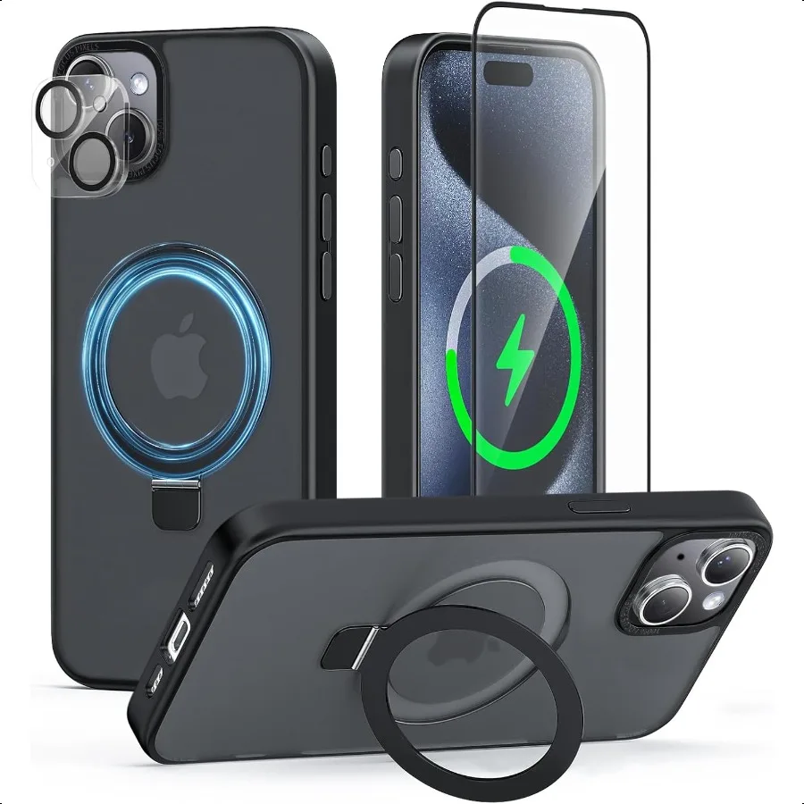 

Meefad Magnetic for iPhone 15 Plus Case Compatible with MagSafe 2 Screen Protector + 2 Camera Lens Protector Translucent Matte