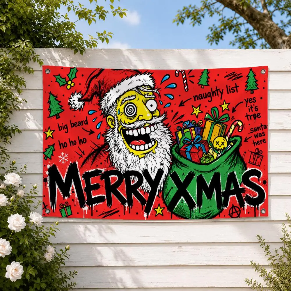 Merry Christmas Santa Claus Flags Yard Garden Decor Banner Indoor Outdoor Wall Hanging Flag Home Patio Wall Art Decoration