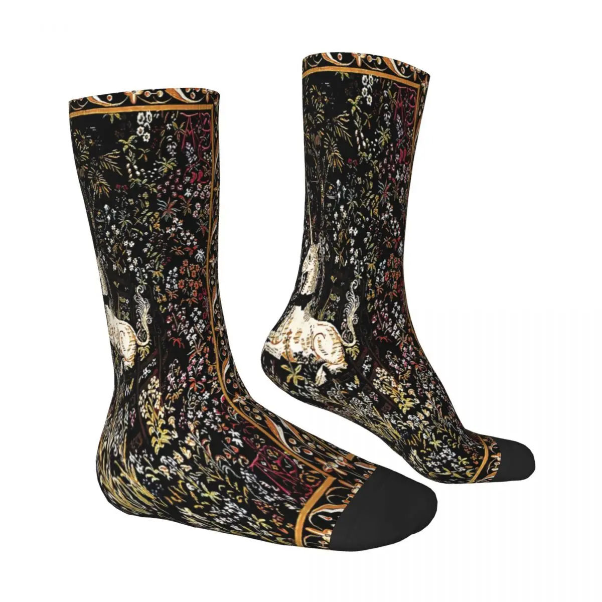 Captivity Black Floral Tapestry Unicorn Socks Male Mens Women Winter Stockings Printed