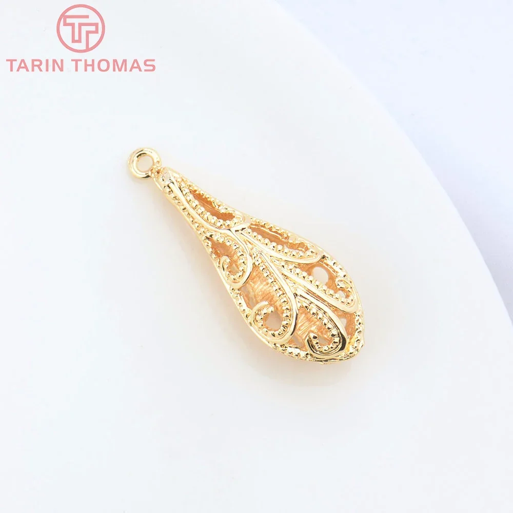 (4778) 6PCS 12.5x34MM 24K Gold Color Brass Tear Drop Shape Charms Pendants High Quality DIY Jewelry Making Findings Wholesale