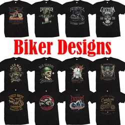 Scull Biker-Camiseta de algodón para hombre, camisa de talla grande con estampado de Cafe Racer Chopper, clásica, S-4XL de motocicleta, novedad