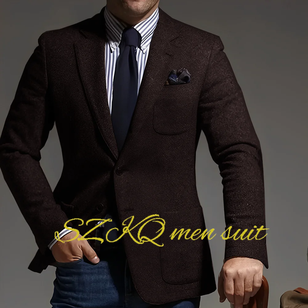 Jaket Herringbone pria, Blazer XS-5XL 2 kancing kasual untuk lelaki