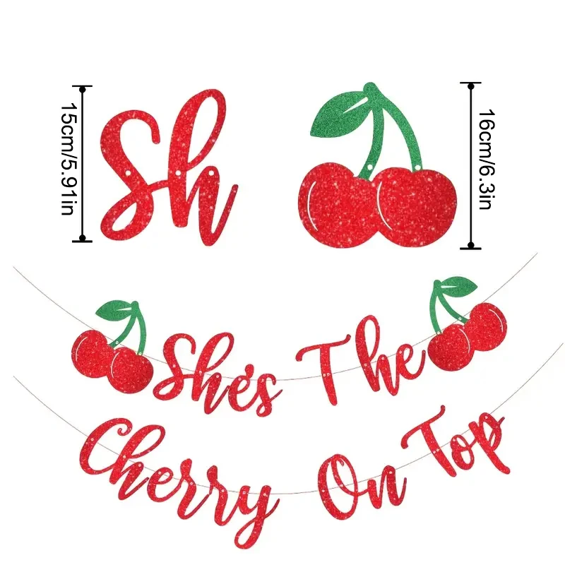 �She's the Cherry on Top“-Brautparty-Banner mit Kirschmotiv, Kirschmotiv, Junggesellenabschied, Dekorationen, Kirsch-Geburtstagsparty-Banner – Detail 5