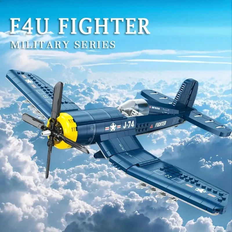 

F4U Pirate Fighter Model Building Blocks Military Aircraft Collectible Classic Bricks Assembly Sets Toys Gift For Room Decor