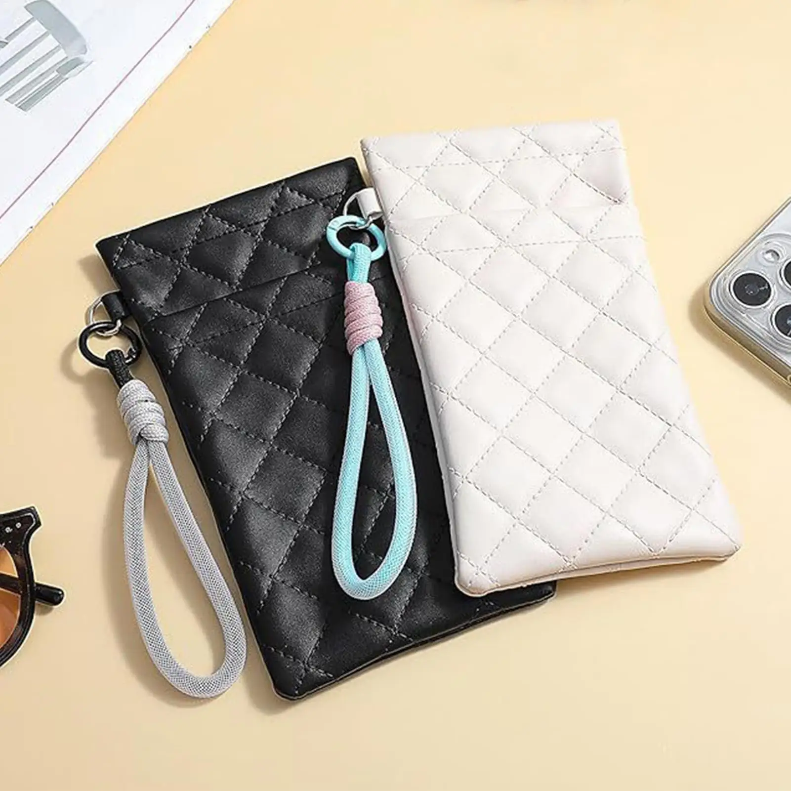 Two Glasses Case Holder 2 Pieces Compartment Eyewear Holder Pouch Glasses Compartment Bag For Camping Home Office Travel