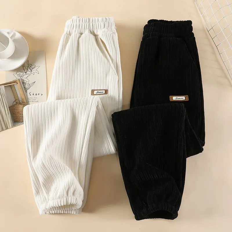 

Autumn Winter Simplicity Office Lady Solid Color High Waist Wide Leg Women Fashion Fleece Thick Straight All-match Casual Pants