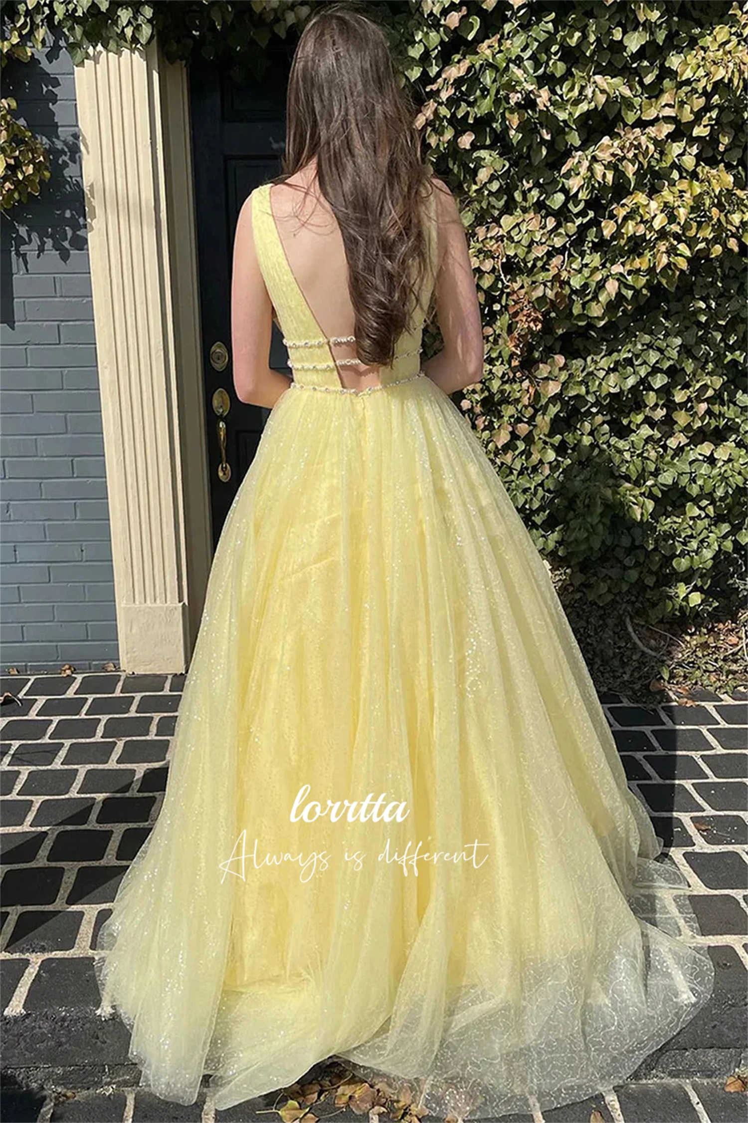 Lorrtta Line A Yellow Mesh Bridesmaid Dress V-neck Graduation Gown Happy Sharon Evening Dresses Woman Elegant Ball Gowns Wedding