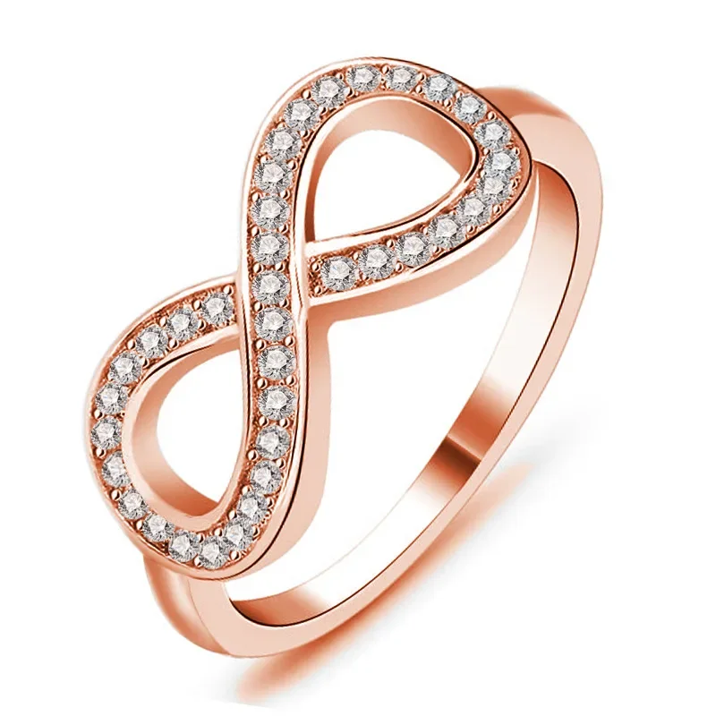 Micro Inlay Cubic Zirconia Infinity Rings Rose Gold Color Fashion Spacial Wedding/Engagement 8 Ring Romantic Jewelry For Women