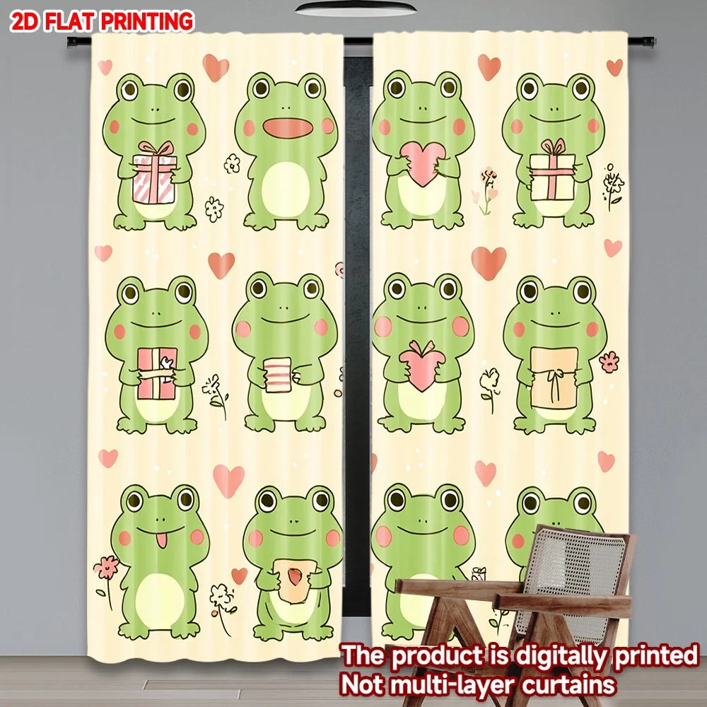 2D flat printing 2pcs Drapes Cute Frogs with Hes Digital Printed Polyester Drapes Party Decorations Use for Festive Portraits