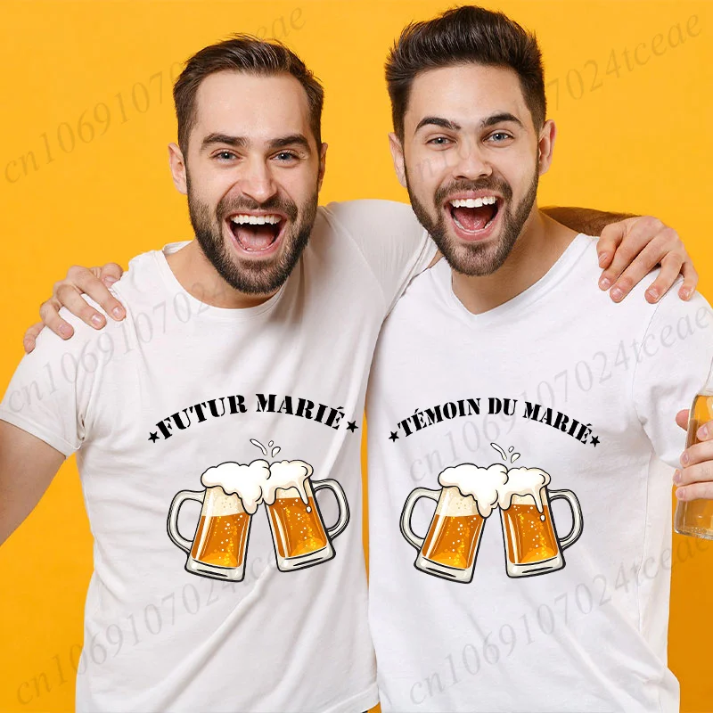 Evg Future Groom Man T-shirt Funny Beer Graphic Tshirt Wedding Party Tees French Team Groom Single Farewell Bachelor Party Tops