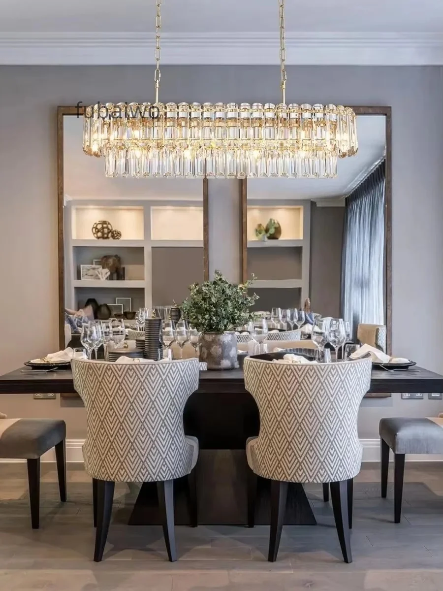 Gold Crystal Chandeliers Dining Table Light Large Rectangle Luxury Pendant Light Fixture for Kitchen Island Entryway Living Room view 4