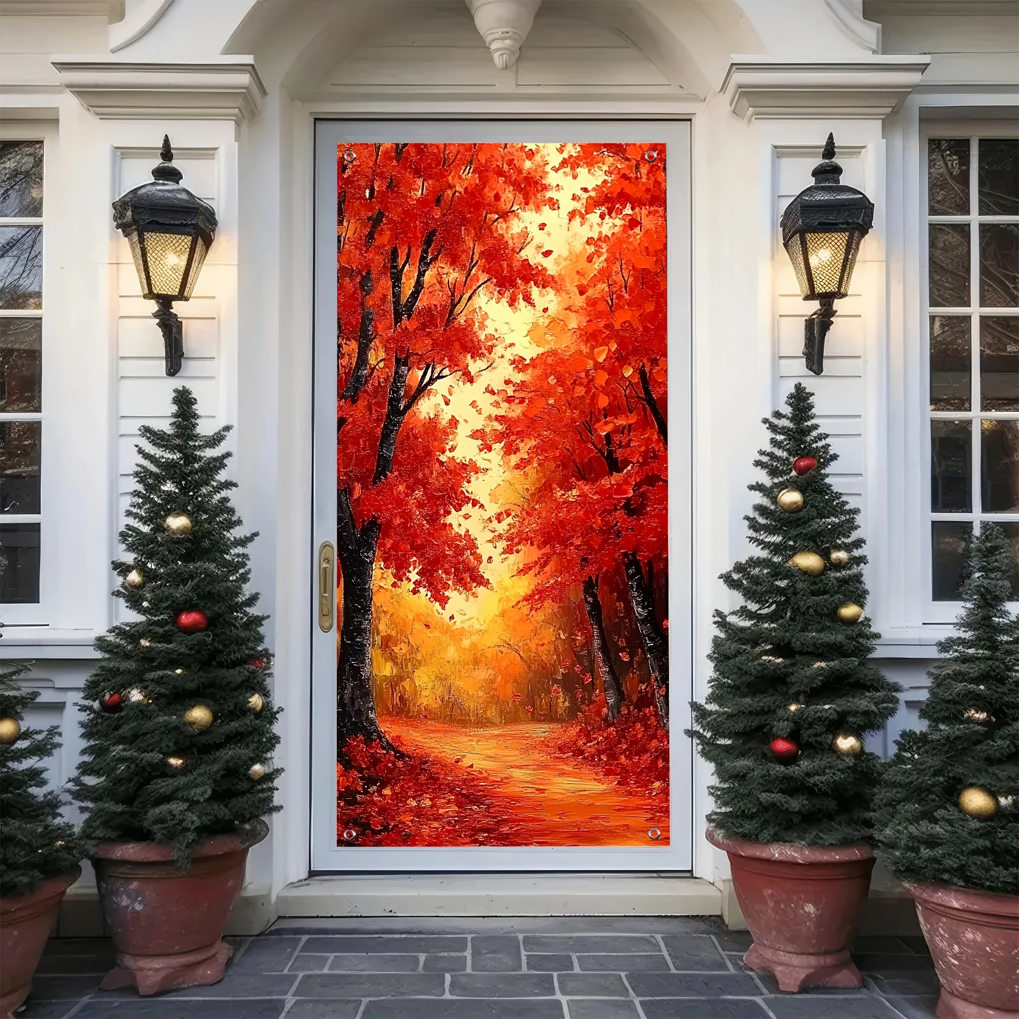 1pc Autumn Forest Party Banner Door Curtain for Weddings Birthdays And Festivals for Indoor Celebrations Background Door Banner