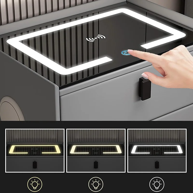 طاولة سرير ذكية لغرفة النوم المنزلية، حديثة وبسيطة وراقية، متعددة الوظائف، شحن لاسلكي وخزانة تخزين. #5