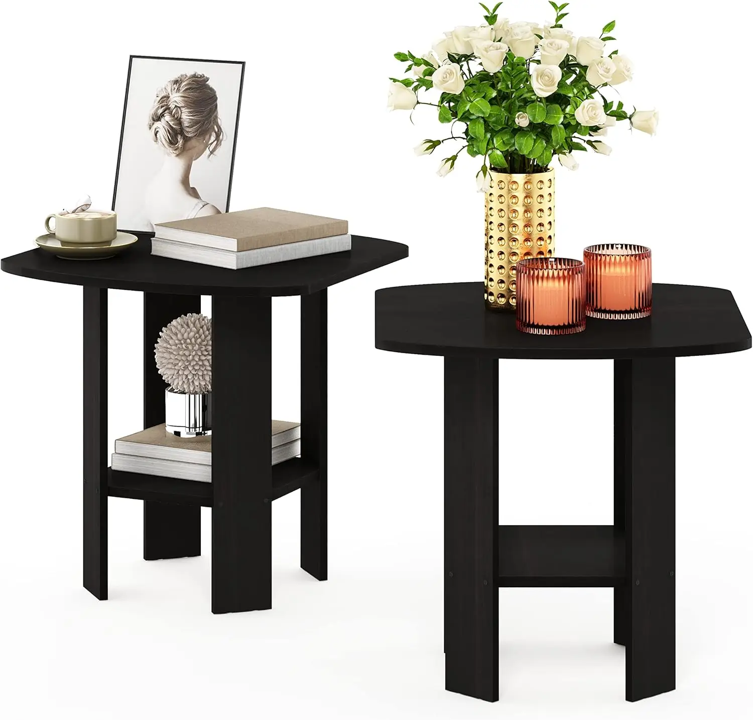 

SIMPLE DESIGN Side Table Set of 2, 2-Tier Modern End Table with Soft Edges, Open Shelves Night Stand, Bedside Table, for Livi