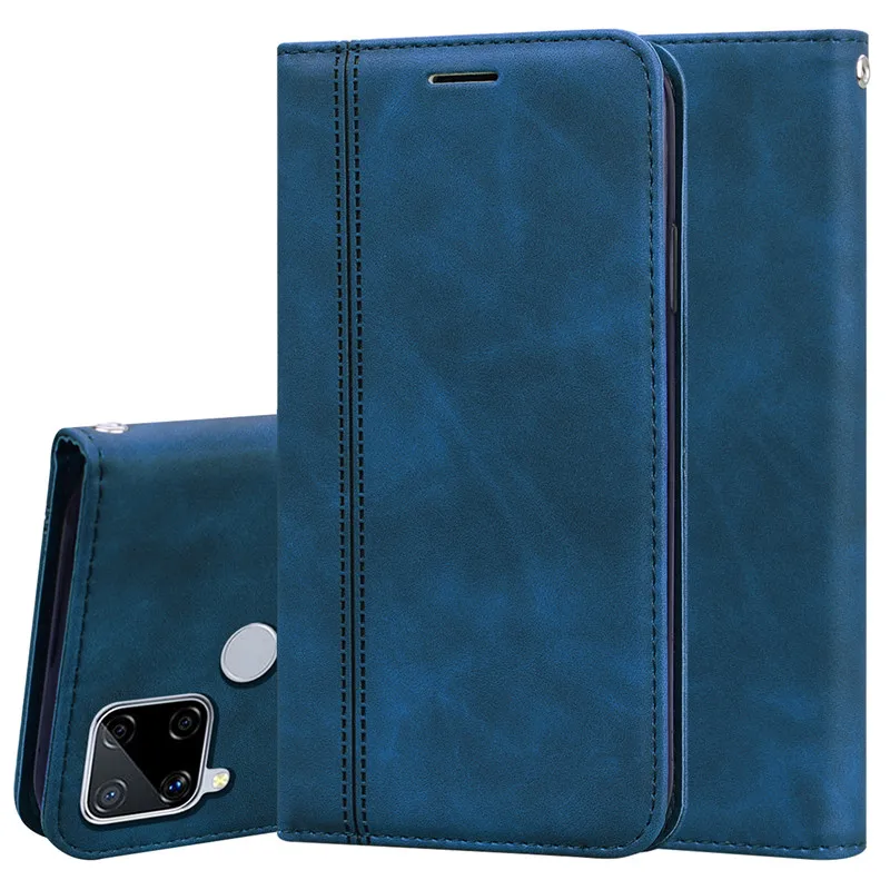 

Realme C15 Case Luxury Business Magnetic Flip Case For OPPO Realme C15 Leather Wallet Cover Phone Case For OPPO Realme C15 Case