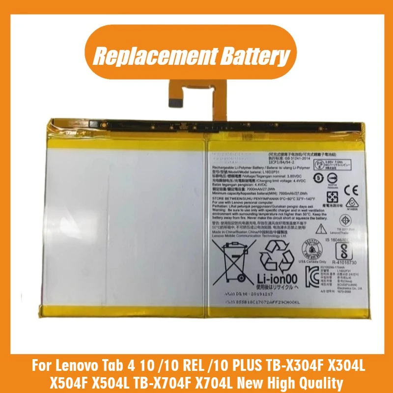 

Аккумулятор для планшета 7000 мАч L16D2P31 для Lenovo Tab 4 10/10 REL/10 PLUS TB-X304F X304L X504F X504L TB-X704F X704L, новое высокое качество