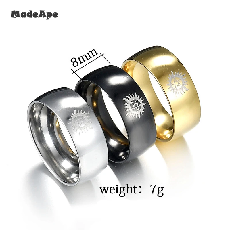 MadApe Titanium Stainless Steel 8mm Sun Force Evil Supernatural Ring For Women Men Ring Party Jewelry Gift