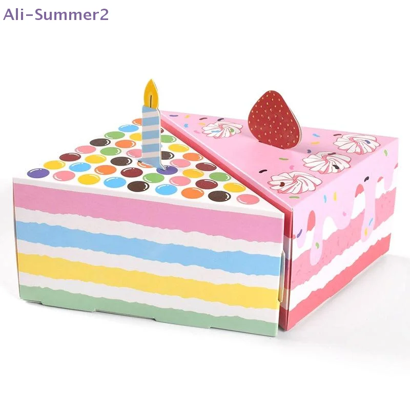 {MX} 8Pcs Triangular Cake Shaped Paper Gift Box Cartoon Pink Cookie Candy Dessert Packaging Box Kids Birthday Party Baby Shower
