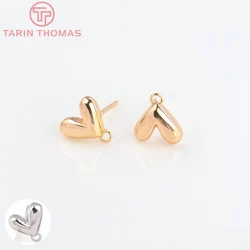 (5133) 6PCS 8.5x7MM 24K Gold Color Brass Heart Stud Earrings High Quality DIY Jewelry Making Findings Accessories Wholesale