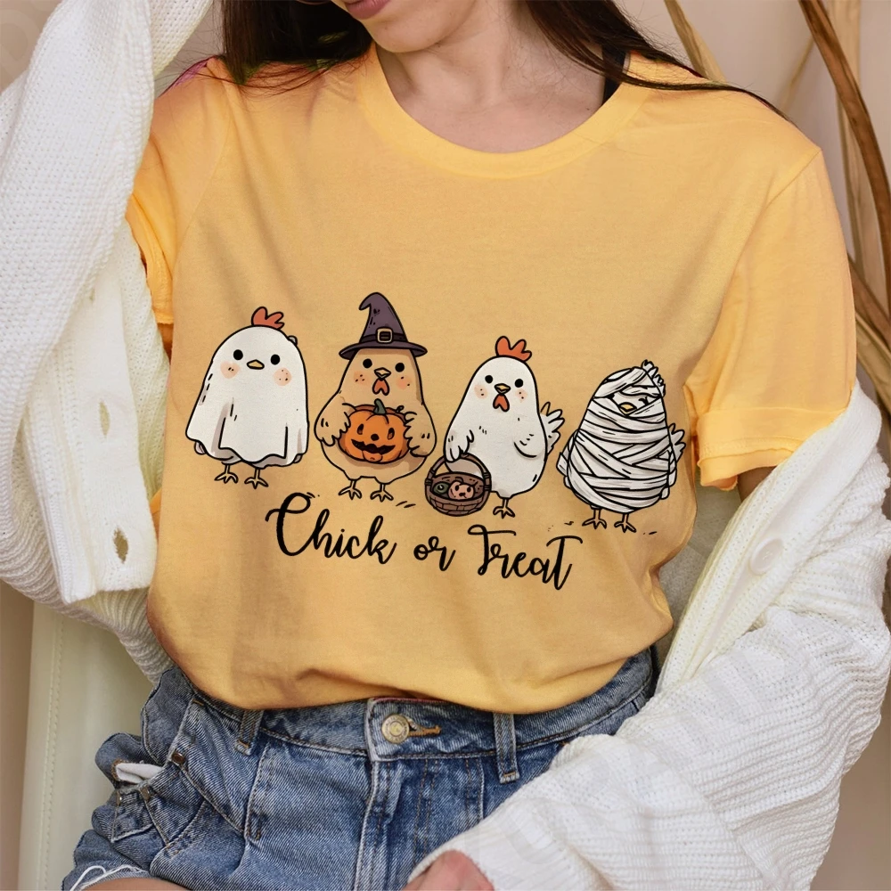 

Y2k Graphic T-Shirt Halloween Chicks Chick or Treat Print Fun Festive Casual Soft Cotton Clothes Trendy Holiday Fashion Tee