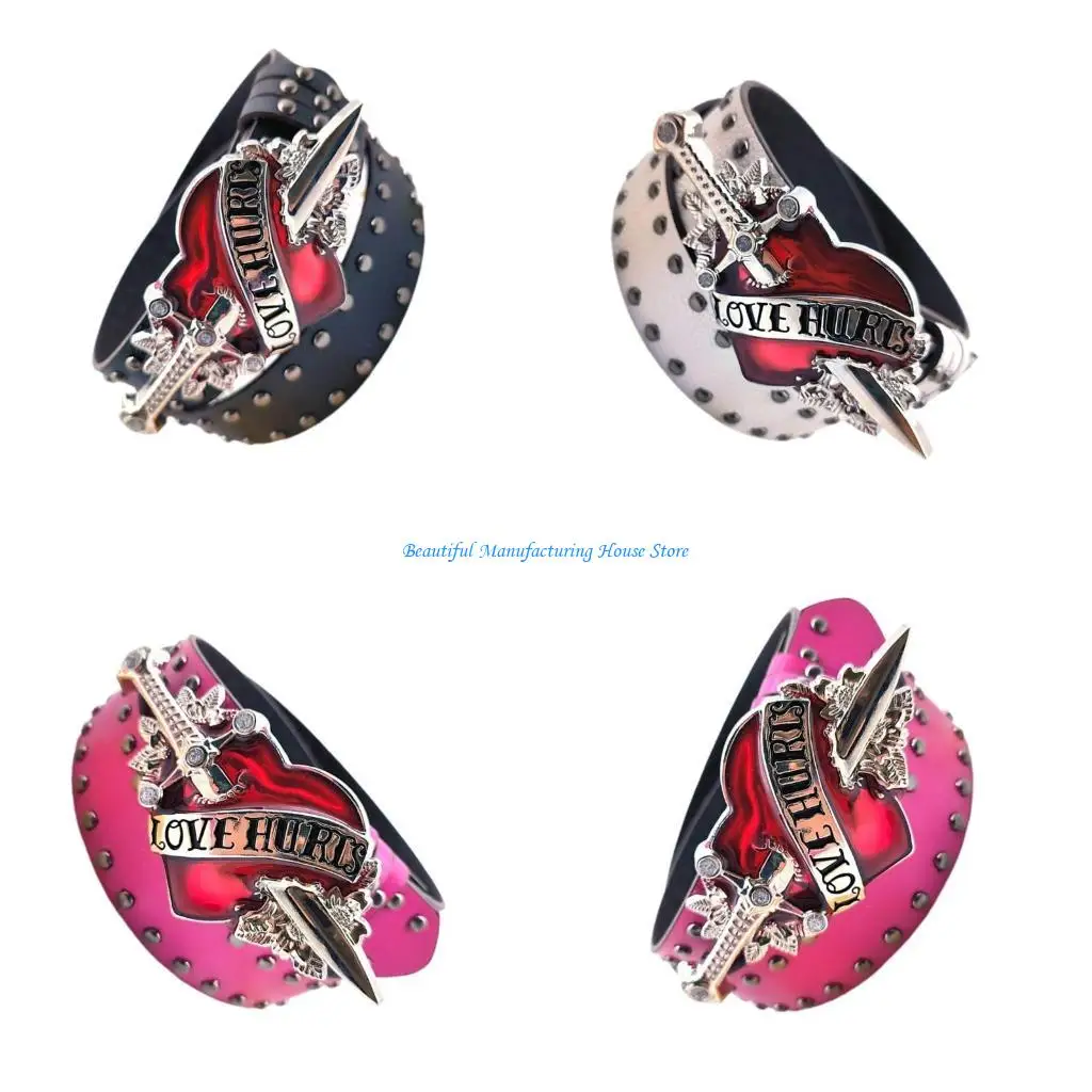 e56a-女性ジーンズベルトスタッズウエスタンパンクベルト印象的なカウガールユニークなバックル