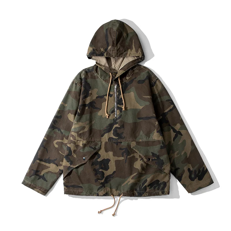 OKONKWO-Camo Hooded Windbreaker Coat, Combat Jacket, Camping Parka Trekking Hiking Hunting Outdoor Trekking Parka ECWCS PARKA