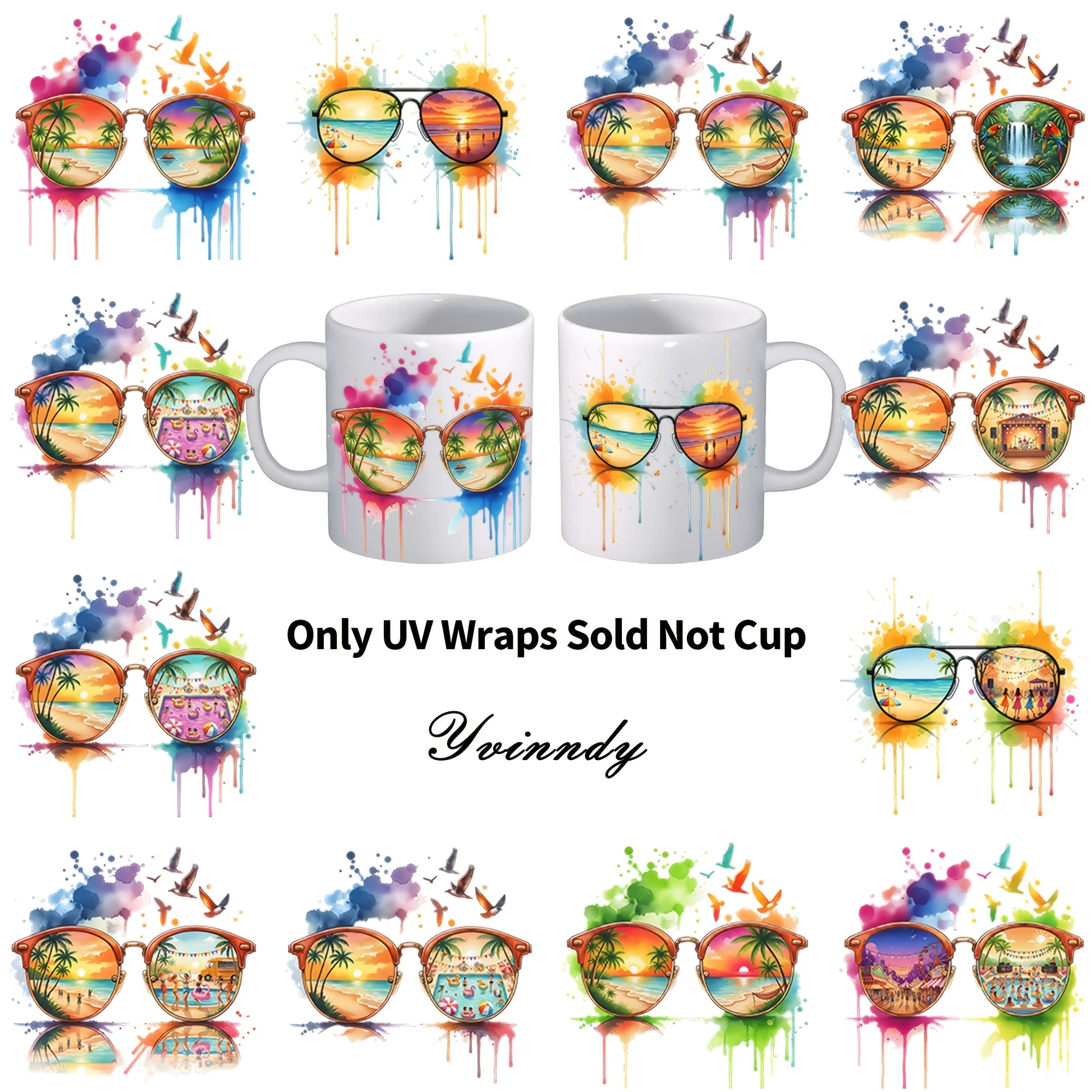 

12 PCS/Set Of Summer Glasses UV DTF Transfer Stickers, Waterproof And Durable DIY Handicraft Gifts Perfect Gift Choice (NO Cups)