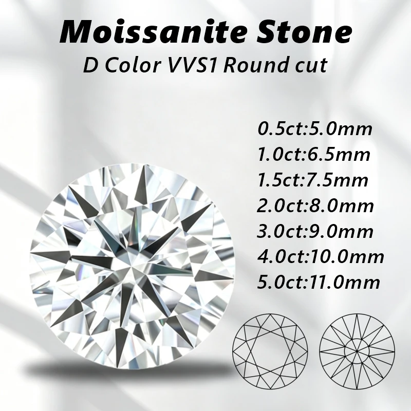 Moissanite Stone D Color 0.5-5ct  Certificate Round/Emerald/Radiant/Heart/Asscher/Princess/Oval/Pear/Marquise Various Cutting
