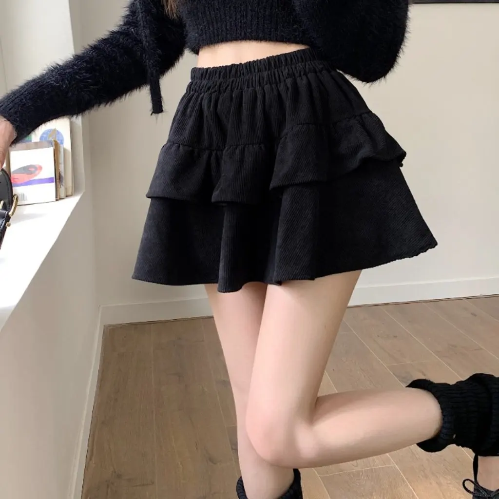 

Women's Corduroy Skirt High Waist A-Line Petites Skirt Versatile Hot Girl Lined Skirt for Autumn Winter