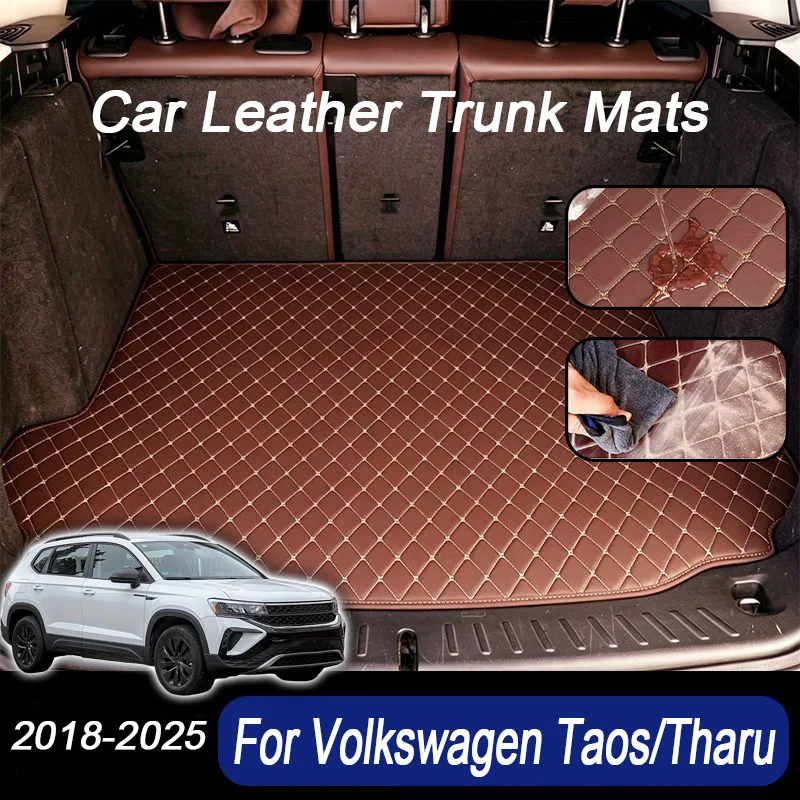 Car Leather Trunk Mat For VW Volkswagen Tharu Taos Accessories  2018~2025 2022 2023 2021 Rear Carpet Pad Boot Cover Rubber Cargo