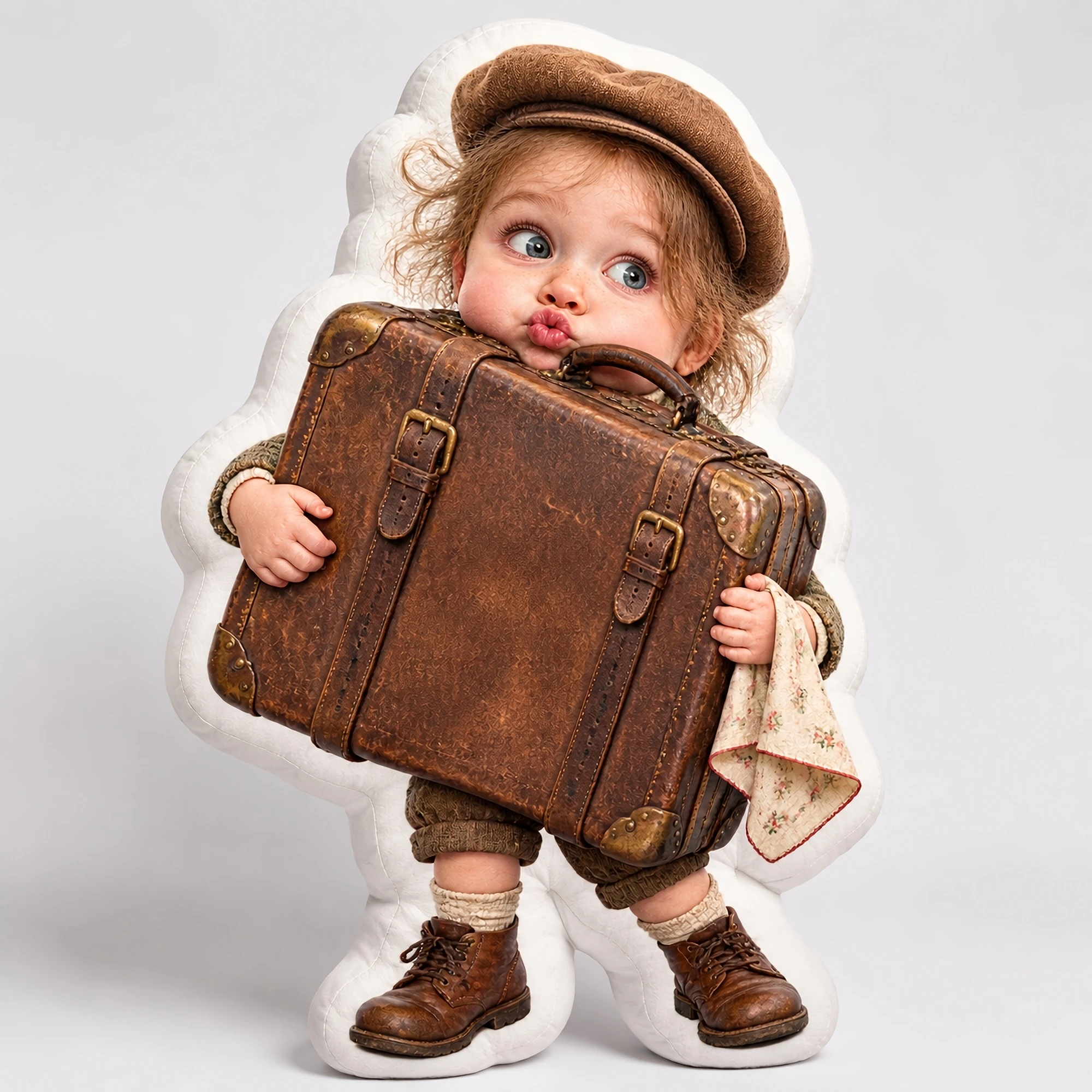 1pc [2D Flat] Custom Double Sided Printed Novelty Irregular Shaped Throw Pillow, Funny Travel Suitcase Character Design Decorati