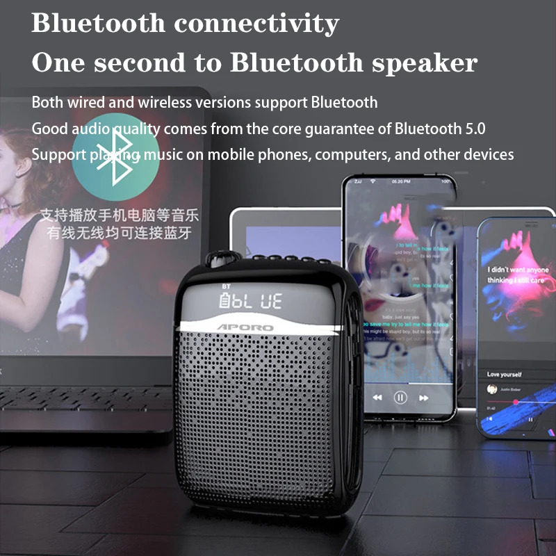 Wired/2.4G Wireless Voice Amplifiers Microphone Bluetooth 5.0 Speaker Teacher School Tour Guide 20W Portable FM Radio Megaphones