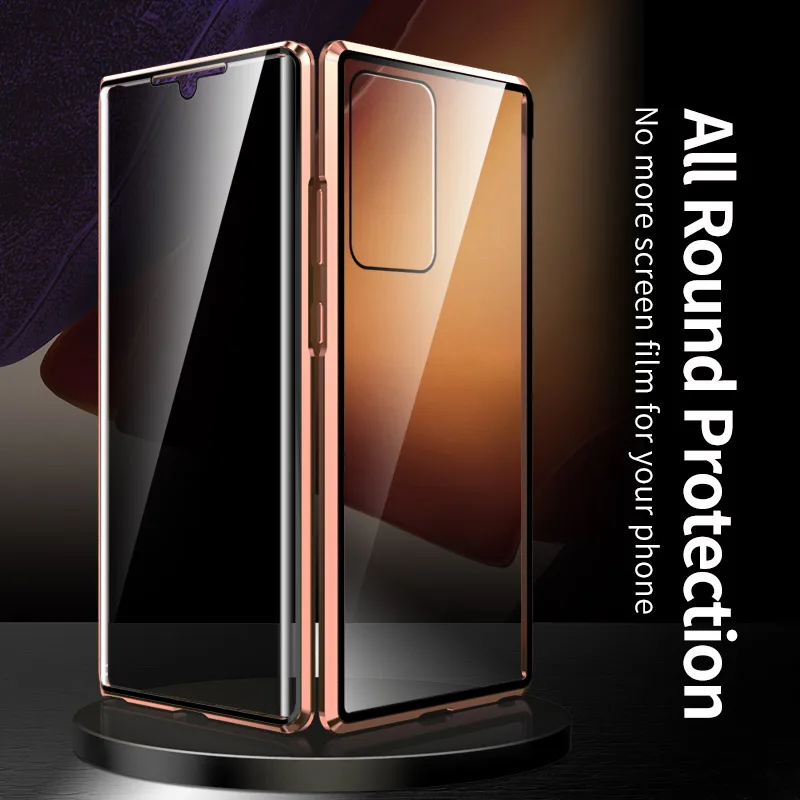 Privacy Protection Double-Sided Tempered Glass Magnetic Phone Case For Samsung Galaxy S25 S23 22 Ultra 21 Note 20 Ultra 10 Cover