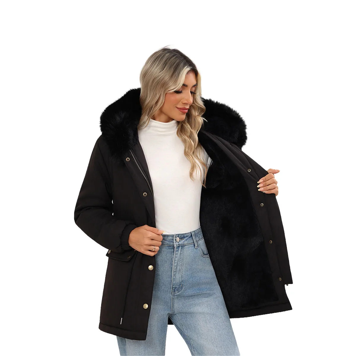 2025 نمط جديد: معطف نسائي من القطن السميك القطيفة، معطف نسائي متوسط إلى طويل