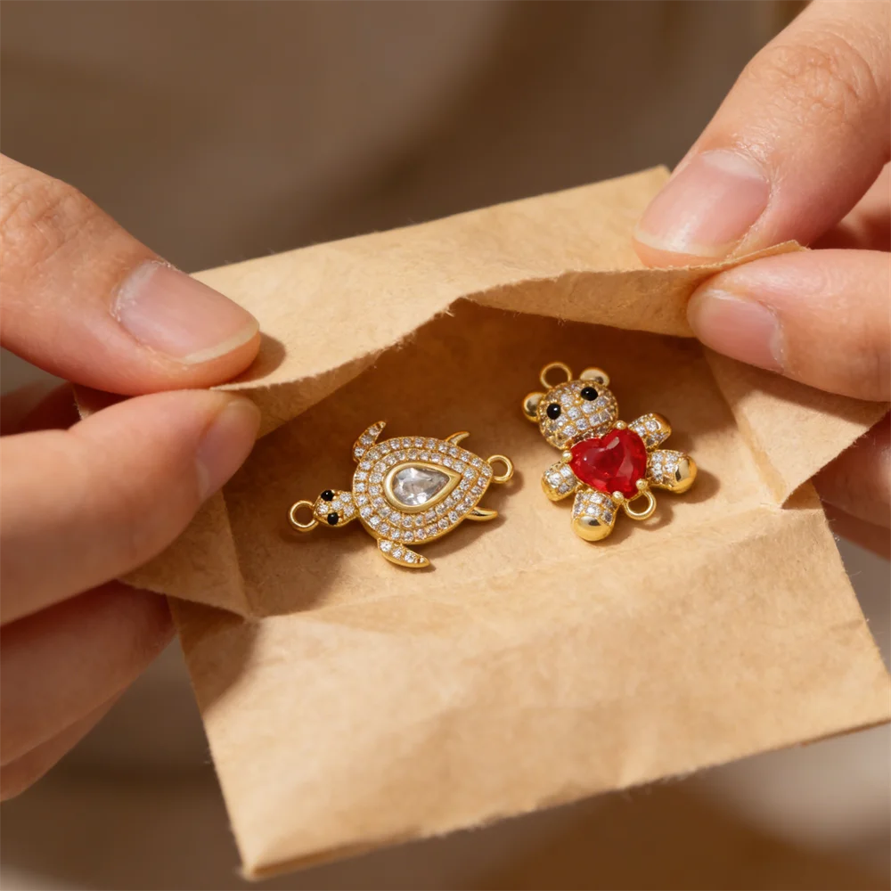 

4Pcs Connector Brass Turtle Charms Cubic Zircon for Diy Jewelry Necklace Bracelet Fashion Shiny Animal Accessories for Women Men