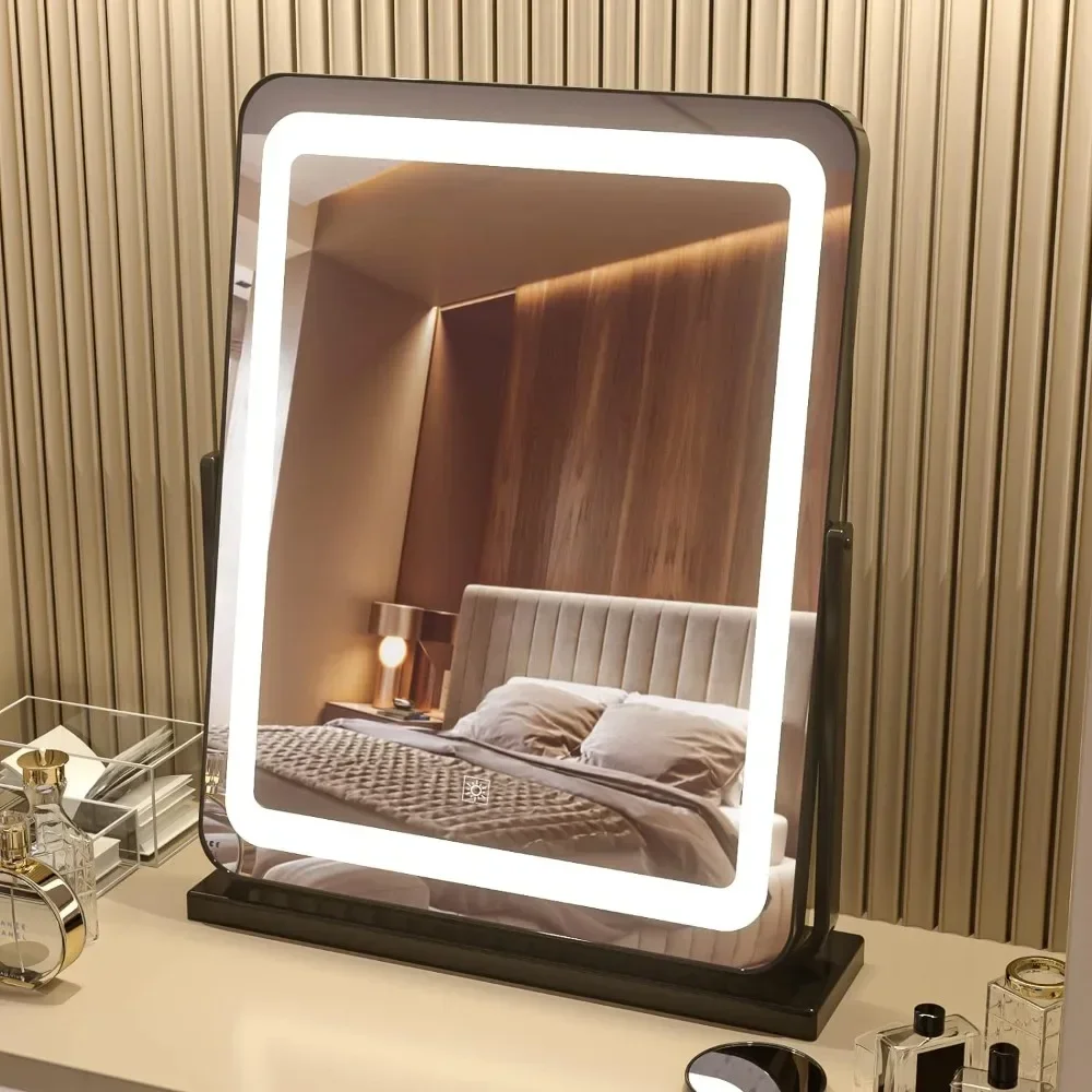 

%a Makeup Vanity Mirror with Lights, Light Up Mirror with Dimmable 3-Color Led, Magnification, Memory Function, 18"Lx22"H